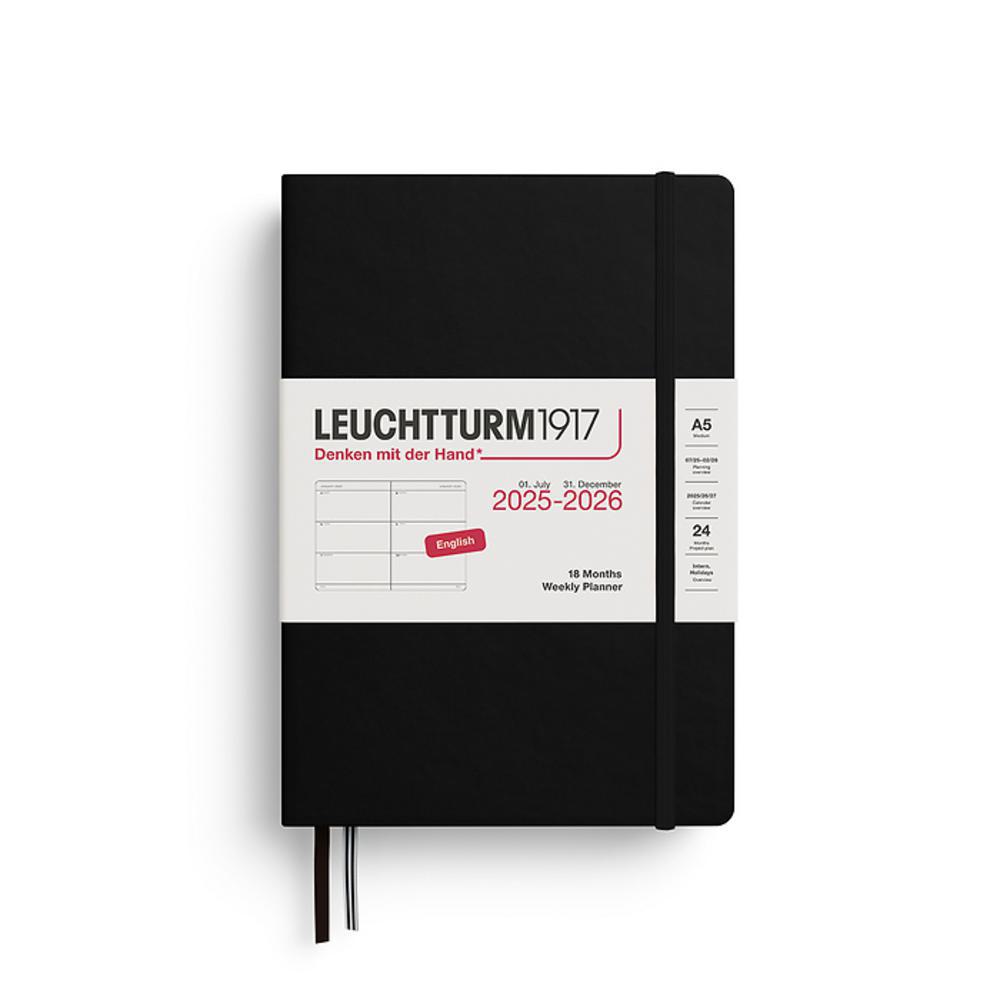 Leuchtturm, Black, Planners, Art & School, 2026, A5, Medium, 18 Month, Weekly, 948114